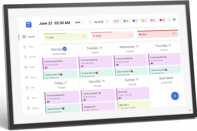 LOOFII 15.6″ Smart Digital Calendar – 1920×1080 Full HD Touchscreen Family Planner & Calendar with Chore Chart & Meal Planner, Wall-Mountable (Black White)