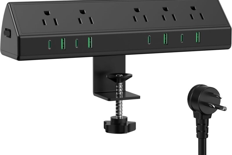 Jgstkcity Desk Clamp Power Strip,45W Fast Charging Station,4 USB-C,4 USB-A,Desk Mount Surge Protector,1875W Extension Cord with Multiple Outlets,ETL Listed,for Home Office Dorm Room