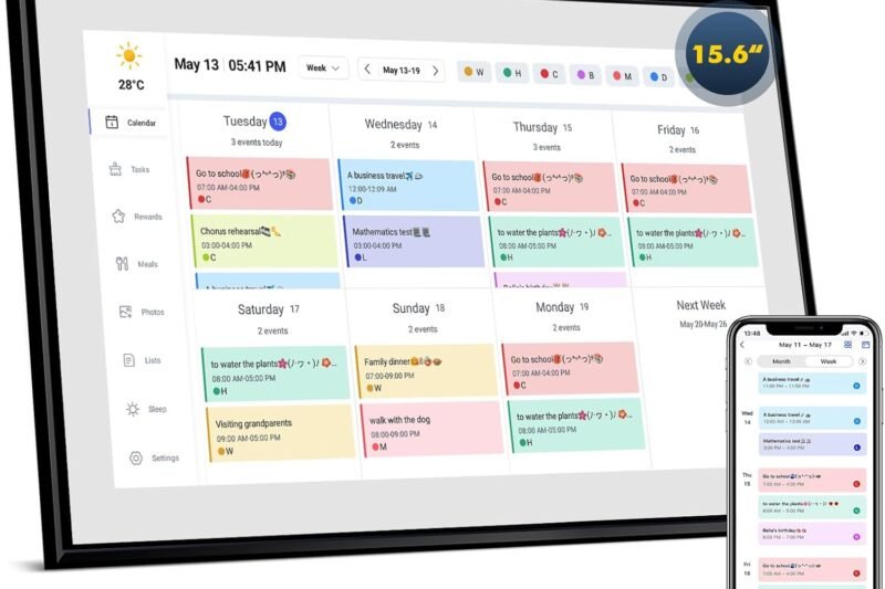 Calendar Digital 15.6 Inch Electronic Calendar&Chore Chart, 1920 * 1080P IPS Touchscreen Wall Smart Weekly and Monthly Planner for Family Black Gift for Mother mom Women