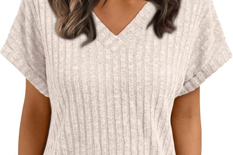 AUTOMET Women Tops Summer Sweaters Short Sleeve V Neck Shirts 2025 Spring Fashion Dressy Casual Business Tunic Blouses