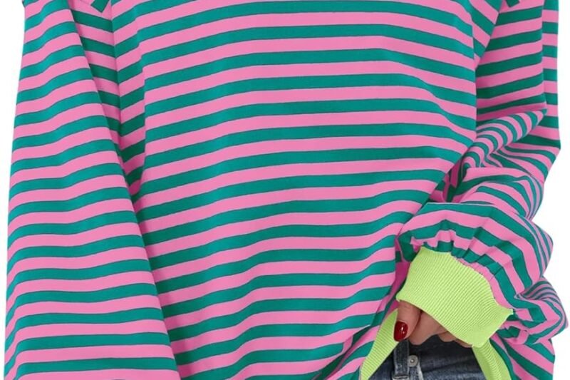 ANRABESS Women Striped Sweatshirts Oversized Crewneck Long Sleeve Shirts Y2K Pullover Top 2025 Fall Outfits Fashion Clothes