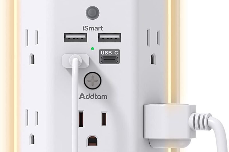 Surge Protector, Outlet Extender with Night Light, Addtam 5-Outlet Splitter and 4 USB Ports(1 USB C), Multi Plug Wall Outlet for Home Office Dorm Room Essentials