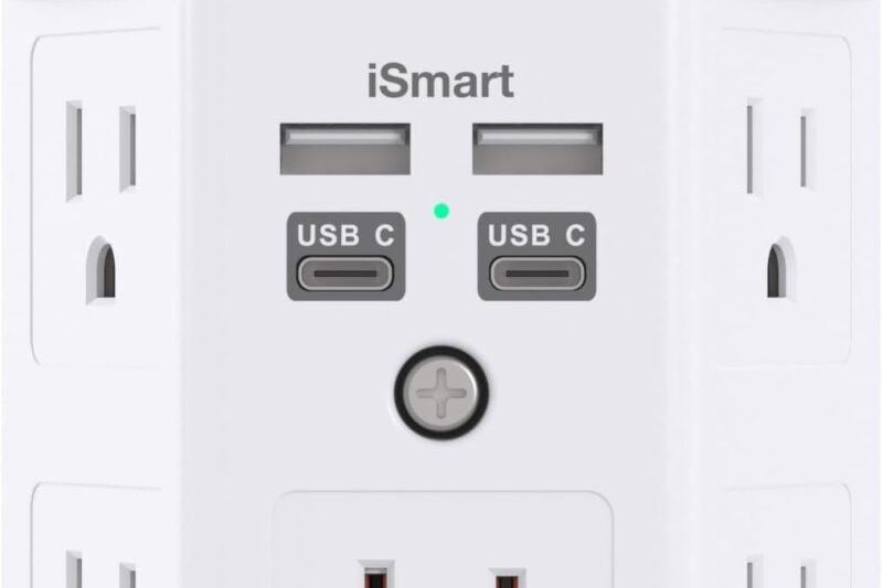 One Beat 1680J 3 Side Power Strip Multi Plug Expander, Surge Protector, 5 Outlets Extender, 4 USB Ports (USB C), Wall Mount Charger, Outlet Splitter Adapter for Home, Travel, Office, ETL Listed, White