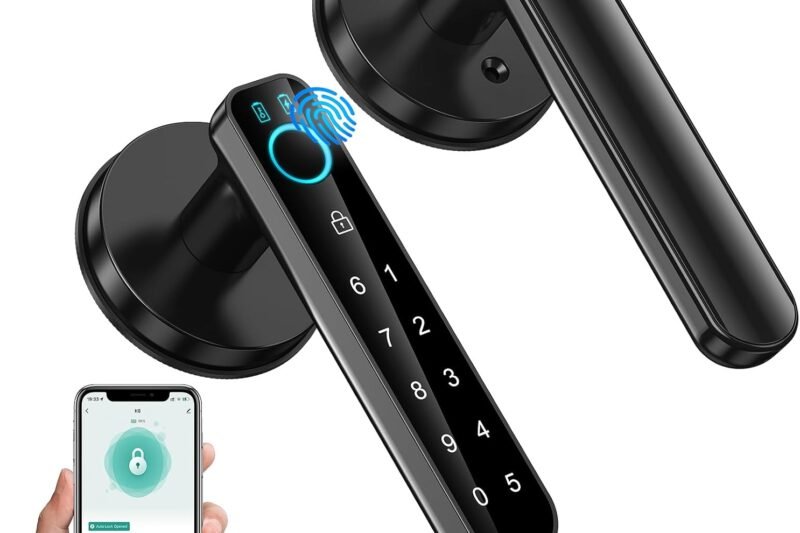 Fingerprint Door Lock- Smart Door knob,biometric Door Lock，with passcode keypad keyless Entry Door Handle，for Bedroom Home Hotel Office Apartment (Black with APP)