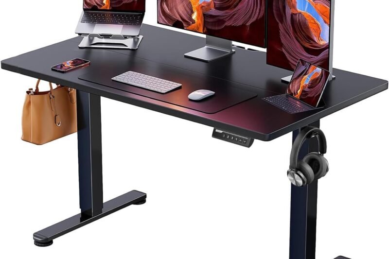 ErGear Height Adjustable Electric Standing Desk, 47.2 x 23.6 Inches Sit Stand up Desk, Memory Computer Home Office Desk with Two-Piece Desktop (Black)
