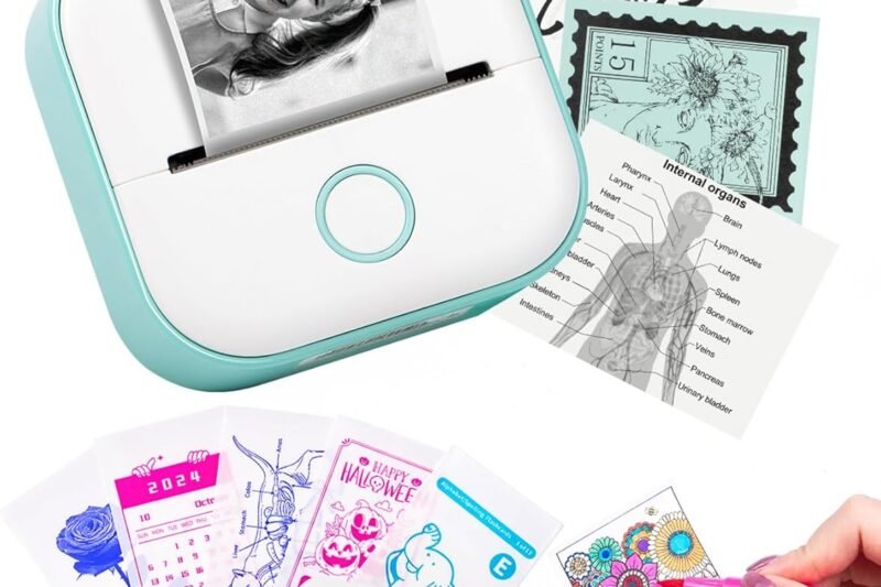 Memoking Sticker Printer – T02 Mini Printer Print Pods Portable Thermal Inkless Sticker Maker Machine Bluetooth Pocket Impresora Portátil Instant Print for Notes, Anatomical Diagrams, Journal,DIY,Gift