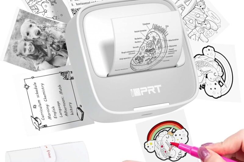 iDPRT Portable Sticker Maker Machine with 1 Roll Sticker Paper, Mini Printer Efficiently and Quickly, Thermal Printer for Study Notes, Pictures, DIY, Label, Free App with Multiple Templates, Grey