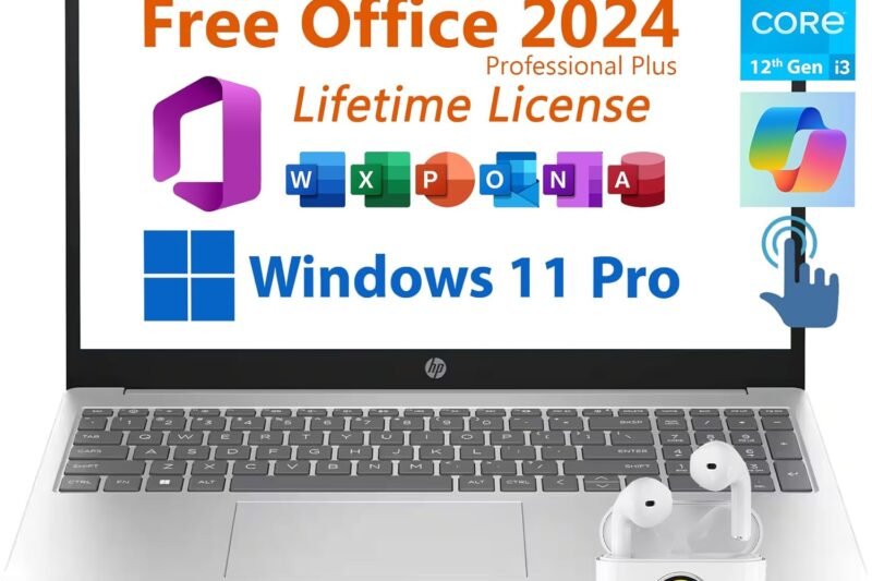 HP 15.6″ Business Laptop, Free Microsoft Office 2024 Lifetime License, Copilot AI Chat, HD Touchscreen Display, Intel 6-Core i3-1215U 4.4 GHz, 16GB RAM, 1TB SSD, Long Battery Life, Windows 11 Pro