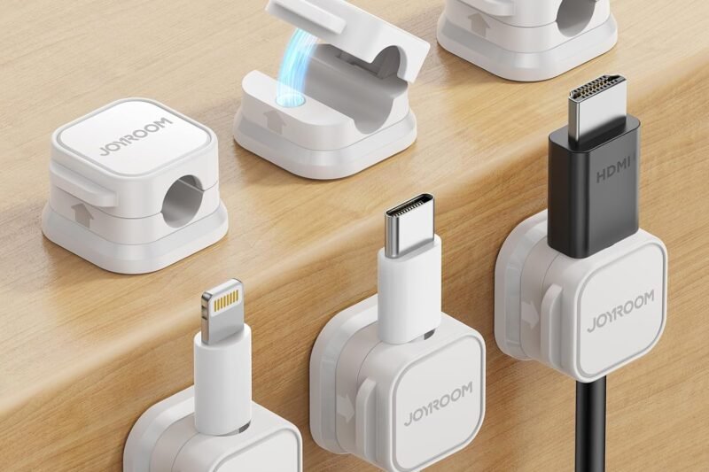 6 Pack Magnetic Cable Clips [Cable Smooth Adjustable] Cord Holder, Under Desk Cable Management, JOYROOM Adhesive Wire Holder Keeper Organizer for Home Office Desk Phone Car Wall Desktop Nightstand