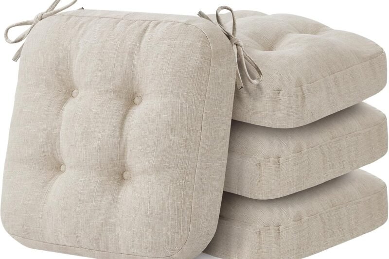 Chair Cushions, Memory Foam Dining Chair Cushions, Tufted Indoor Chair Pads, Set of 4, 16.5′ x 16.5′ x 3.5′, Beige