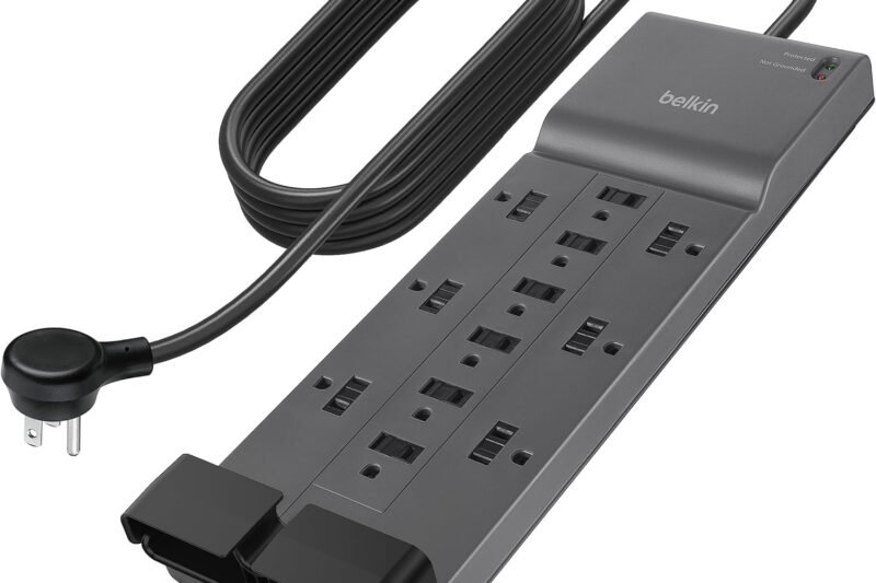 Belkin 12-Outlet Surge Protector Power Strip w/ 12 AC Outlets & 8ft Flat Plug, UL-listed Heavy-Duty Extension Cord for Home, Office, Travel, Computer, Laptop, Charger – 3,940 Joules of Protection