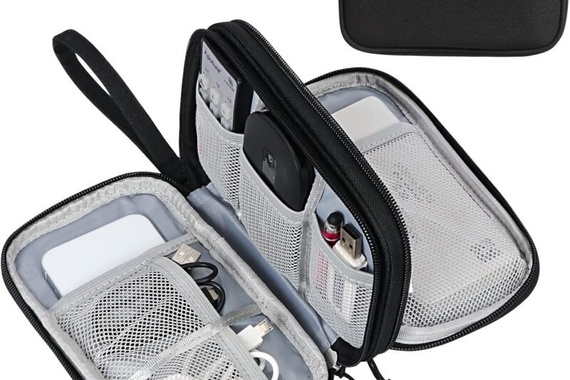 FYY Electronic Organizer, Travel Cable Organizer Bag Pouch Electronic Accessories Carry Case Portable Waterproof Double Layers Storage Bag for Cable, Cord, Charger, Phone, Earphone, Large Size, Black