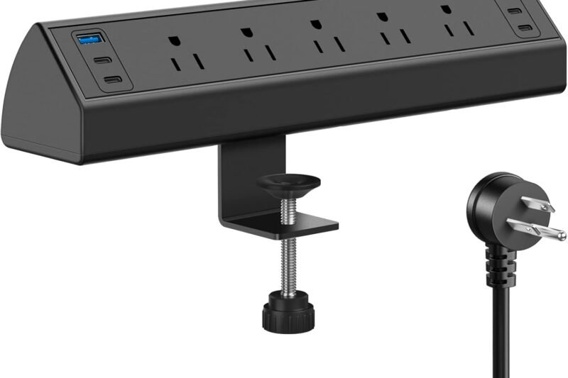 Jgstkcity Desk Clamp Power Strip USB C,40W Total Fast Charging Station,4 PD 20W USB C Ports,Desk Edge Mount Surge Protector,5 Outlets,Fit 1.96″ Tabletop Edge,ETL Listed