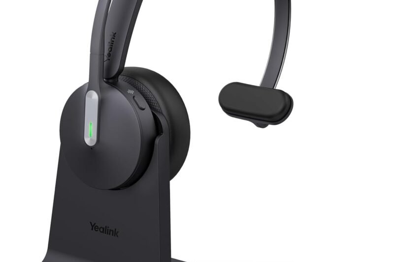 Yealink WH64 DECT & Bluetooth Mono UC Wireless Headset, 606ft Long Range Work Headphones, 3X Noise Cancelling Mic, 26H Calls,Ringtone, Office Single On Ear Headsets (Desk Phone,Laptop,PC,Cellphone)