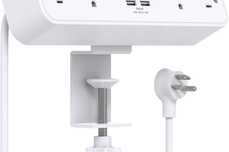 PD30W Desk Clamp Power Strip, Desktop Mount Surge Protector, Fast Charging Station, 5Ft Extension Cord Desk Edge Mount Shelf with 4 Outlets 4 USB Ports (2 USB C), Home Office Accessories Essentials