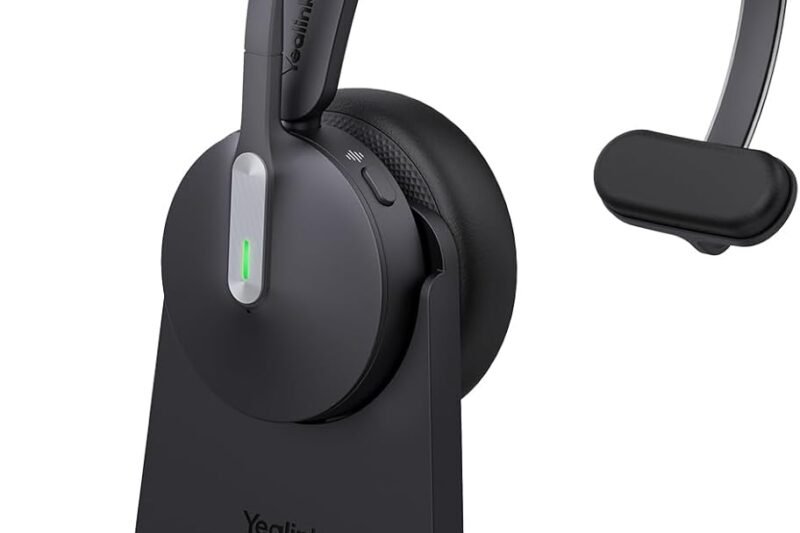Yealink WH64 DECT & Bluetooth Mono UC Zoom Wireless Headset, 606 ft Range Single Ear Work Headphones with 3X Noise Cancelling Mic, 26H Talk Time, Ringer, Office Headsets for Desk Phone, PC,Cellphone