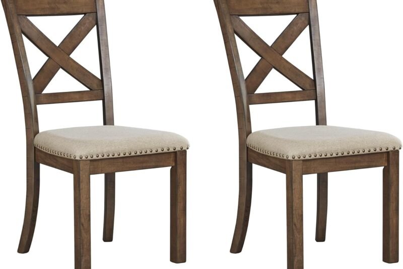 Signature Design by Ashley Moriville Modern Farmhouse 19″ Upholstered Dining Room Chair, 2 Count, Brown