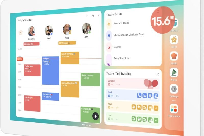 Cozyla Digital Calendar+ 2: 15.6” Wall Planner Touch Screen Chore Chart Customize Dashboard Smart Electronic Calendar for Family Schedules Meal Planner Support App Store with Stand White