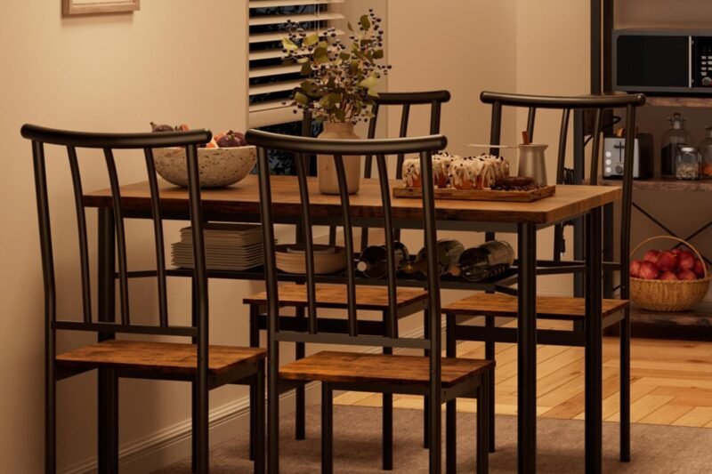 GAOMON Dining Table Set for 4, Kitchen Table and Chairs for 4 with Wine Rack, Dining Room Table Set with 4 Chairs, Rectangular Kitchen Table Set for Small Space, Apartment, Rustic Brown