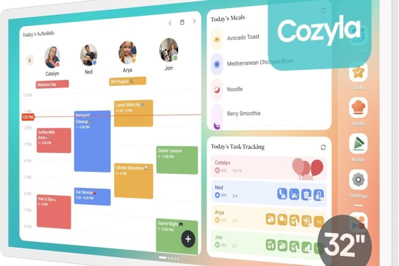 Cozyla Digital Calendar+ 2: 32 inch Wall Planner Touch Screen Chore Chart Customize Dashboard Smart Electronic Calendar for Family Schedules Meal Planner Support Any Google Play App Wall Mount White