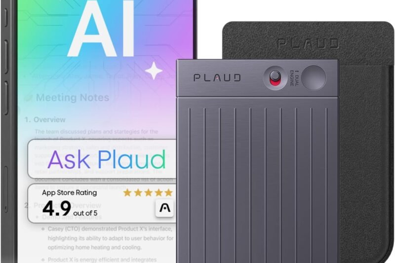 Plaud Note AI Voice Recorder, Voice Recorder w/Case, App Control, Transcribe & Summarize with AI Technology, Support 112 Languages, 64GB Memory, Audio Recorder for Lectures, Meetings, Calls, Black