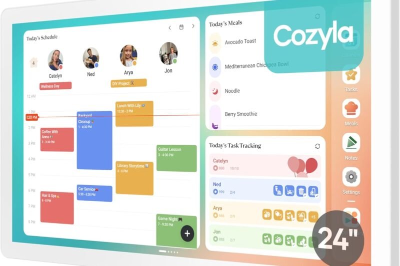Cozyla Digital Calendar+ 2: 24 inch Wall Planner Touch Screen Chore Chart Customize Dashboard Smart Electronic Calendar for Family Schedules Meal Planner Support Any Google Play App Wall Mount White