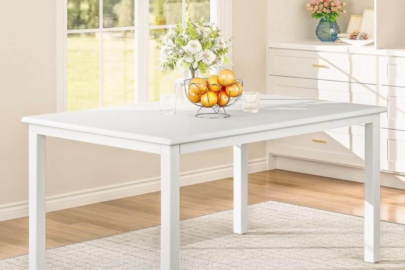 COLAMY Wooden Dining Table for 6, Rectangle 60 Inch Kitchen Table with Wood Legs, Farmhouse Dinner Table for Dining Room, White