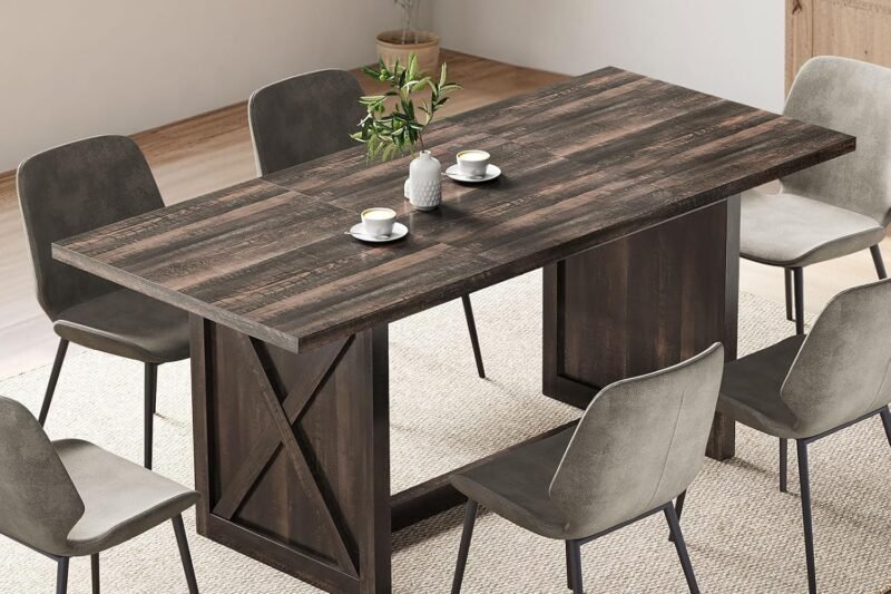 YITAHOME 70.8″ Large Farmhouse Dining Table for 6 to 8 People, Rustic Style Wood Dinner Table, Rectangular Dining Table for Kitchen, Dining Room & Living Room