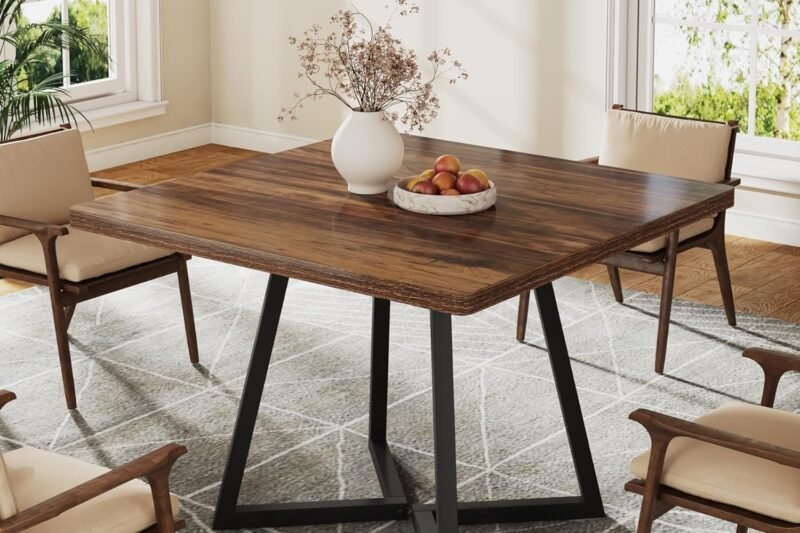 Tribesigns Square Dining Table for 2, 31.5″ Industrial Dinner Table with Metal Base, Kitchen Table for Dining Room, Small Space, Apartment, Rustic Brown & Black