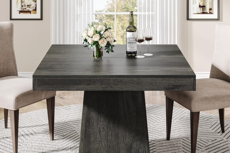 Tribesigns Square Dining Table for 4, 31.5-Inch Small Kitchen Table with Sturdy Pedestal Base, Farmhouse Dinner Table for Dining Room, Living Room, Kitchen (Gray)