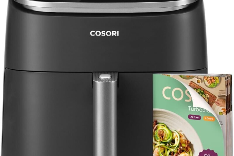 Cosori 9-in-1 TurboBlaze Air Fryer 6 Qt, Premium Ceramic Coating, 90°–450°F, Precise Heating for Even Results, Air Fry, Roast, Bake, Broil, Dry, Frozen, Proof, Reheat, Keep Warm, 120V, Dark Gray