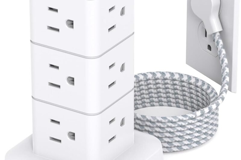 Surge Protector Power Strip Tower, 12 Outlets 4 USB (2 USB C) Desktop Charging Station for Multiple Devices, 6Ft Flat Plug Extension Cord with Multiple Outlets, Home Office College Dorm Essentials