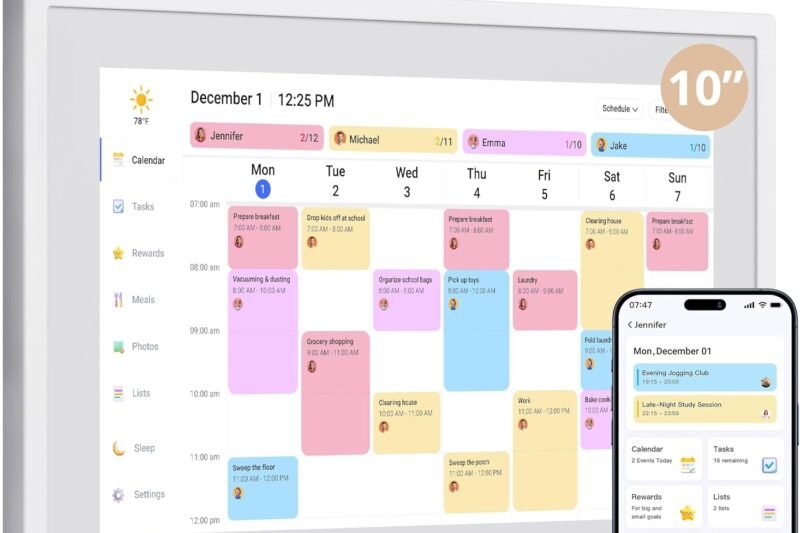 Dragon Touch 10.1 inch Digital Calendar Chore Chart – Interactive Touchscreen, Smart Family Planner, Hearth Display Desk Digital Calendar Seamless Scheduling