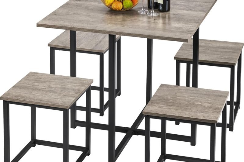 Yaheetech Dining Table Set for 4 Industrial Kitchen Table with 4 Chairs, Space-Saving Design for Apartment, Small Space, Breakfast Nook, Gray