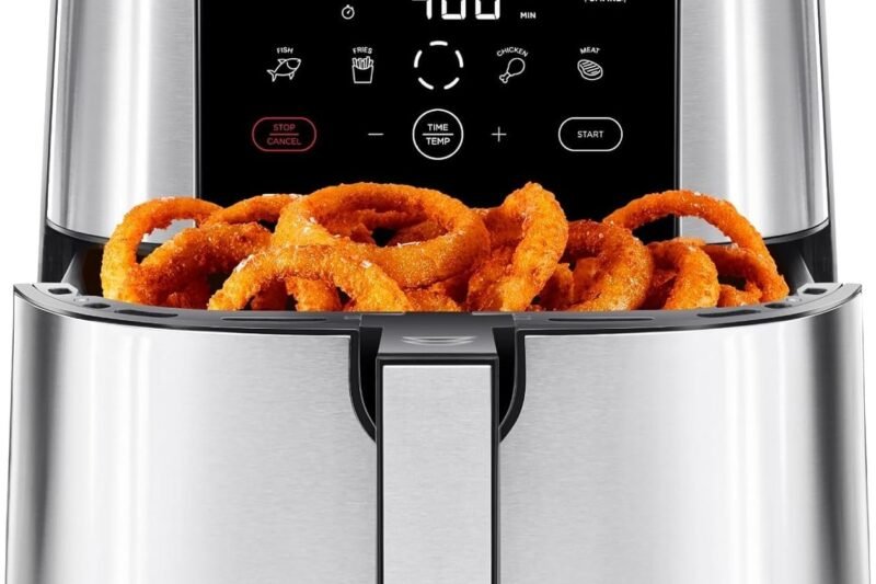 Chefman TurboFry® Touch Air Fryer, XL 8-Qt Family Size, One-Touch Digital Control Presets, French Fries, Chicken, Meat, Fish, Nonstick Dishwasher-Safe Parts, Automatic Shutoff, Stainless Steel