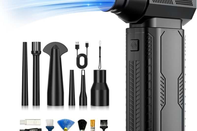 Compressed Air Duster, 130,000RPM Ultra-Powerful Cordless Electric Air Duster with 8000mAh Rechargeable Battery, 4-Gear Adjustable Air Blower for Keyboard, Computer, Car, Home Cleaning