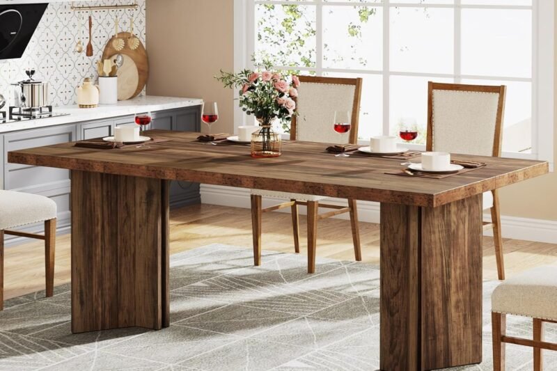 Tribesigns 63-inch Dining Table for 4-6, Farmhouse Kitchen Table with Large Tabletop, Rectangular Dinner Eating Table for Dining Room, Living Room, Kitchen, Dark Brown