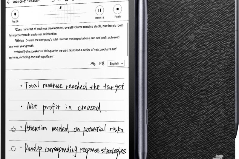 iFLYTEK AINOTE Air 2 Bundle – Black Folio Case, 8.2-inch AI Note-Taking Tablet Writing Paper Tablets, Digital Notebook with Pen, Voice-to-Text Transcription, Multi-Languages Chatgpt Support