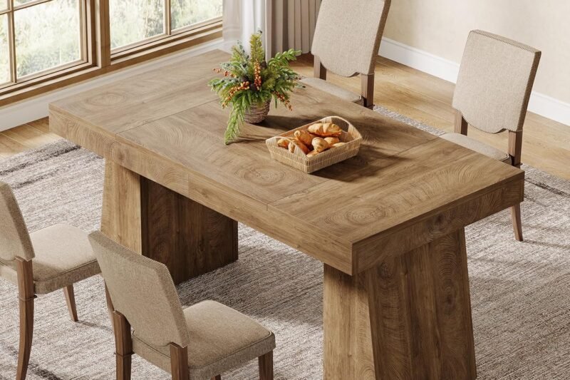 Tribesigns 55-Inch Dining Table for 4-6, Rectangular Dining Room Table with Sturdy Legs, Wood Kitchen Dinner Table, Mid-Century Modern Dining Table for Dining Room, Kitchen, Home, Yellow