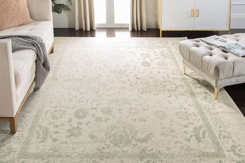 SAFAVIEH Area Rug 8×10 – Adirondack Collection – Large – Ivory & Sage, Distressed Vintage Floral Design, Non-Shedding & Easy to Clean, Ideal for Living Room, Bedroom, Dining Space (ADR109V)