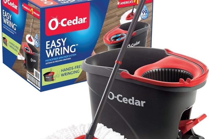 O-Cedar EasyWring Microfiber Spin Mop, Bucket Floor Cleaning System, Red, Gray, Standard