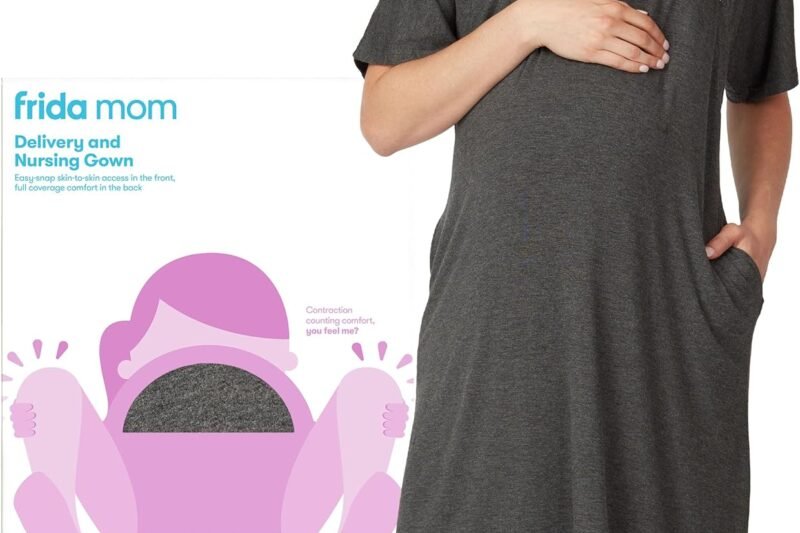 Frida Mom Labor and Delivery Gown for Hospital, Easy-Snap, Tagless Nursing Gown with Skin-to-Skin Access and Full Coverage in The Back