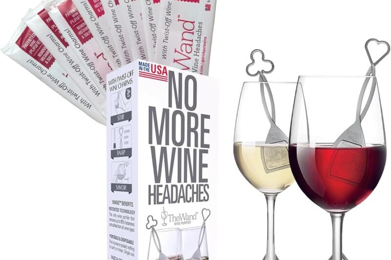 PureWine The Wand Wine Purifier – Red & White Wine Filters for Histamines & Sulfites, Sulfite Remover Sticks, Helps Allergies & Headaches, Gift Accessories for Women & Men – 8 Wands, Silver